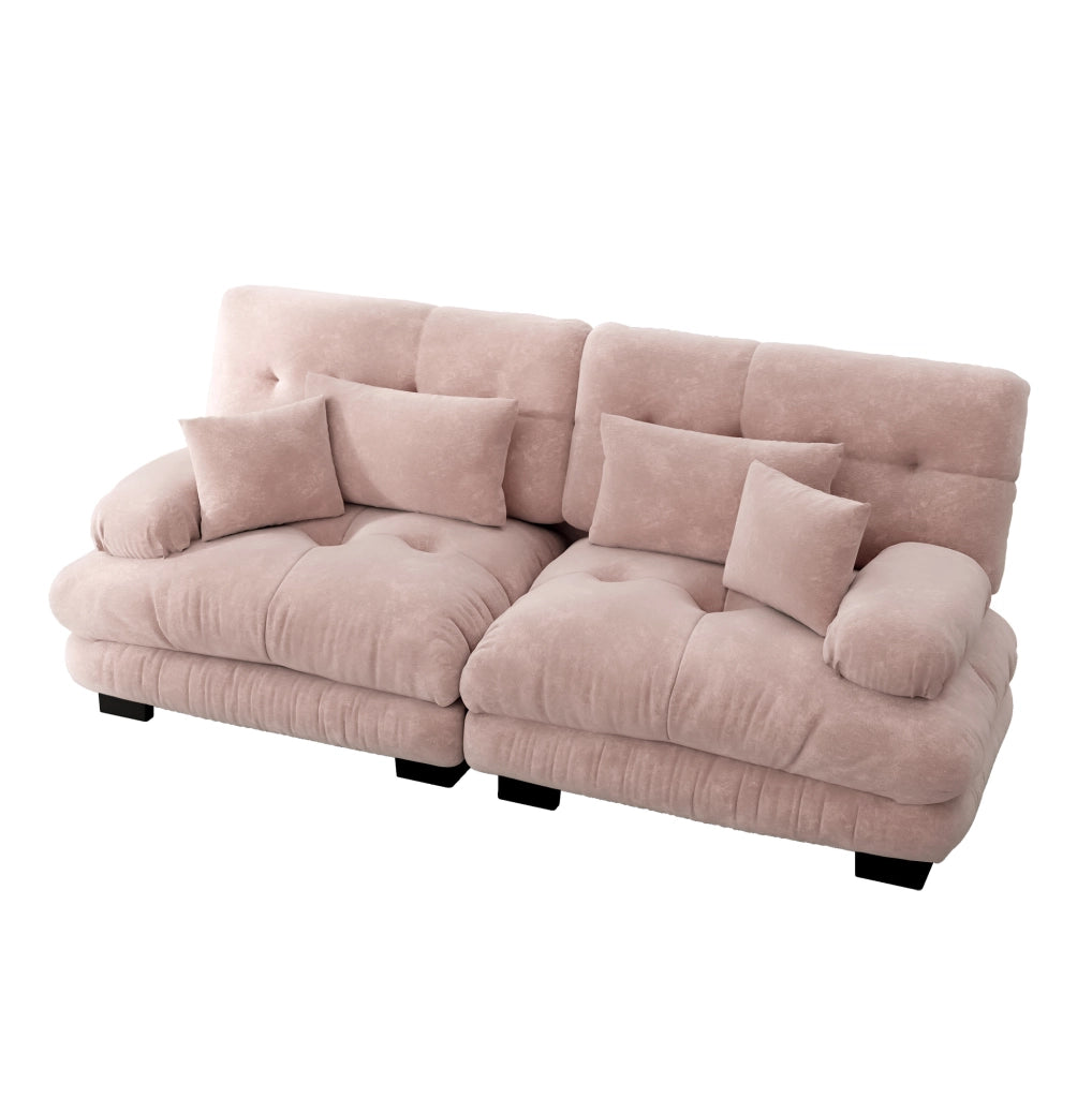 Divano modulare in ciniglia rosa 220×77×81 cm