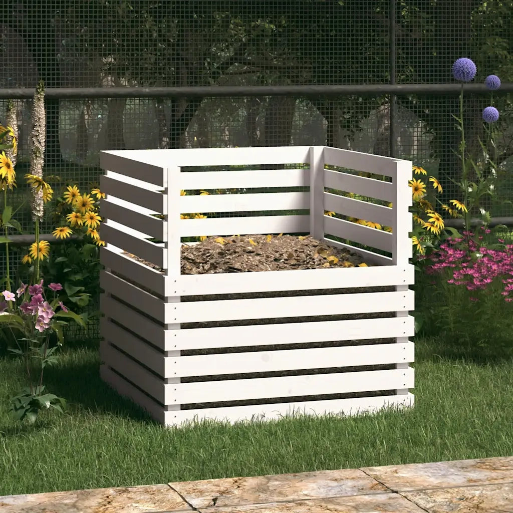 Compostiera Bianca 80x80x78 cm in Legno Massello di Pino CFW8948471