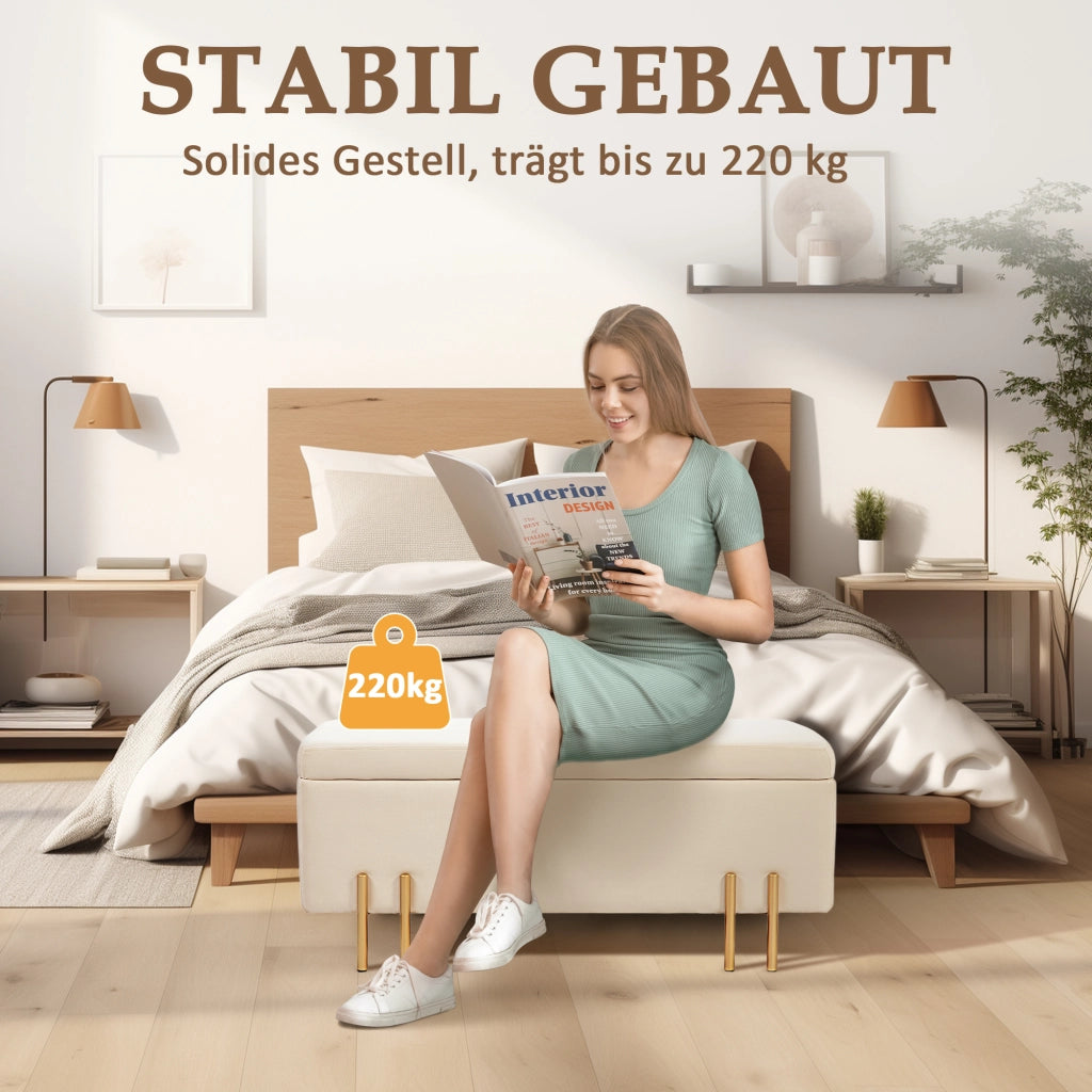 Divano letto imbottito con cassetti ¨C Minimal ¨C Beige, 100x40x42 cm