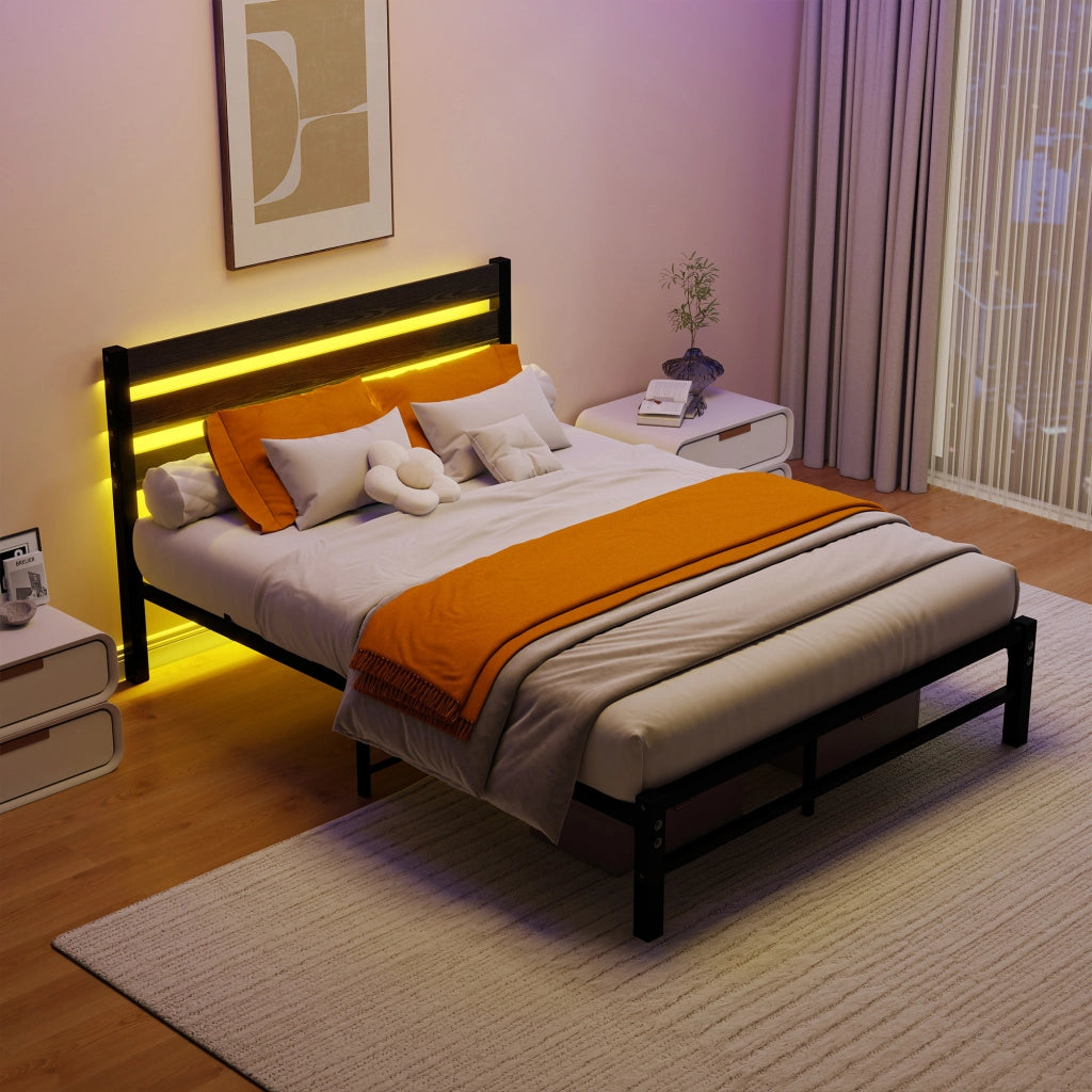 letto con testata in mdf e metallo nero 140 x 200 cm