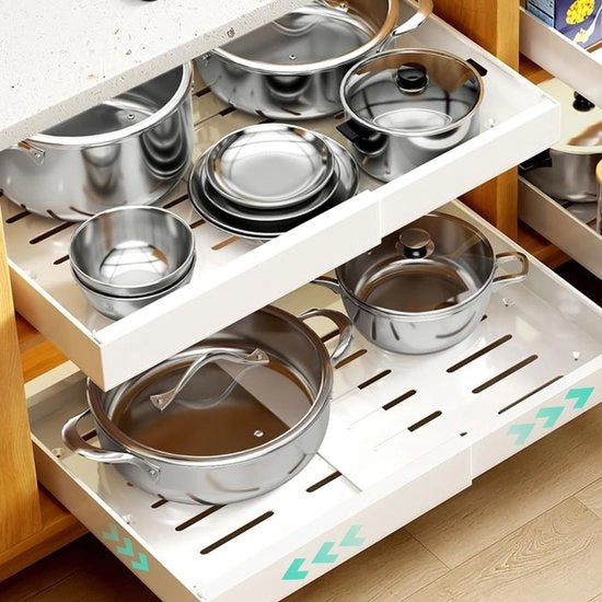 Organizzatore di Cassetta da Appendere - Verstelabile - Spazievolutivo - Bianco - Grappini a Tragitto - Ideale per Cucina e Bagno - 2 Compartimenti