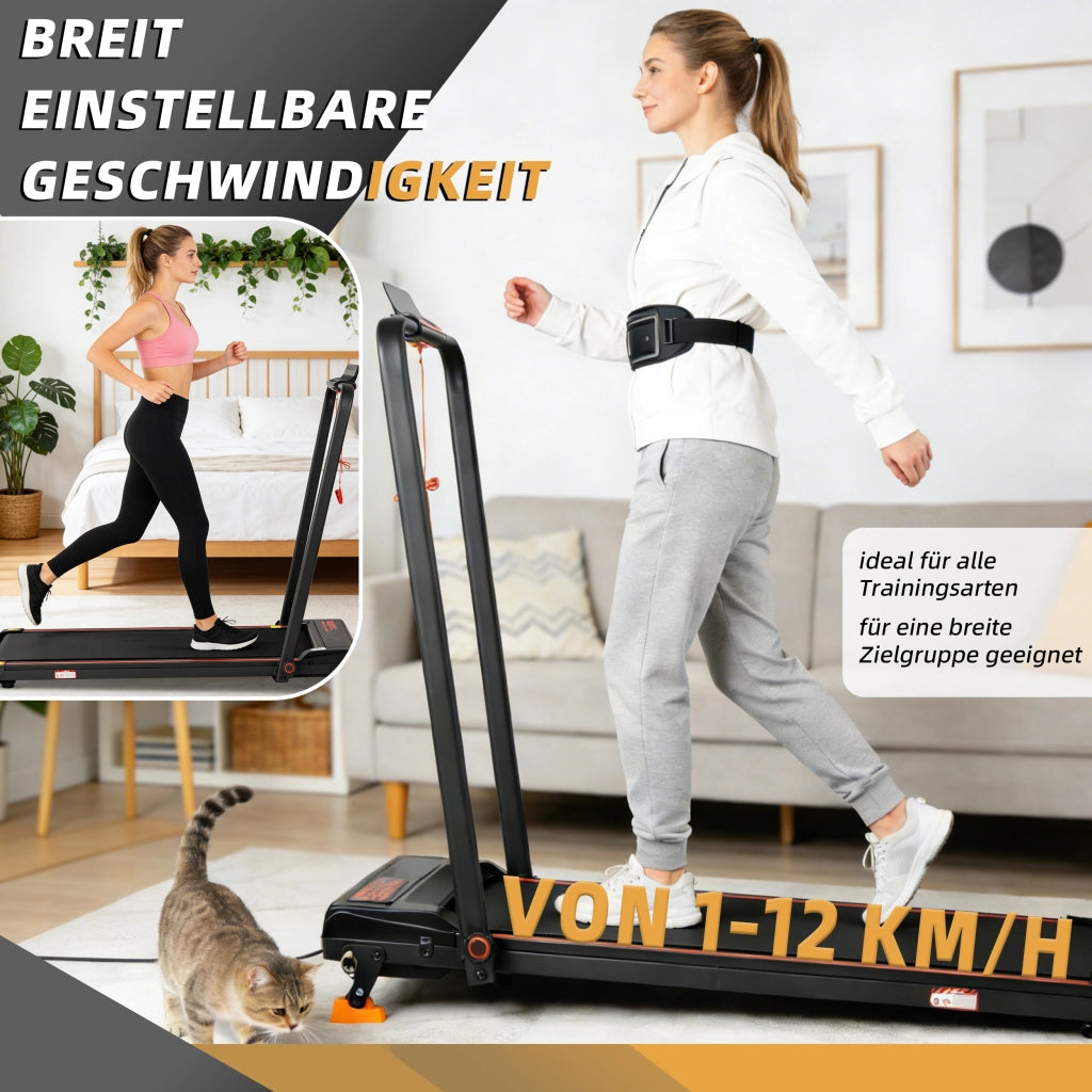 Tapis roulant pieghevole con inclinazione regolabile fino a 12 km/h display LED app telecomando nero 120 kg