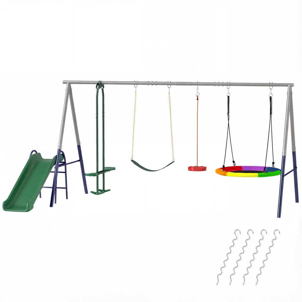 Altalena da giardino 5 in 1 con scivolo regolabile ¨C Xylo ¨C 382x196x203 cm multicolore