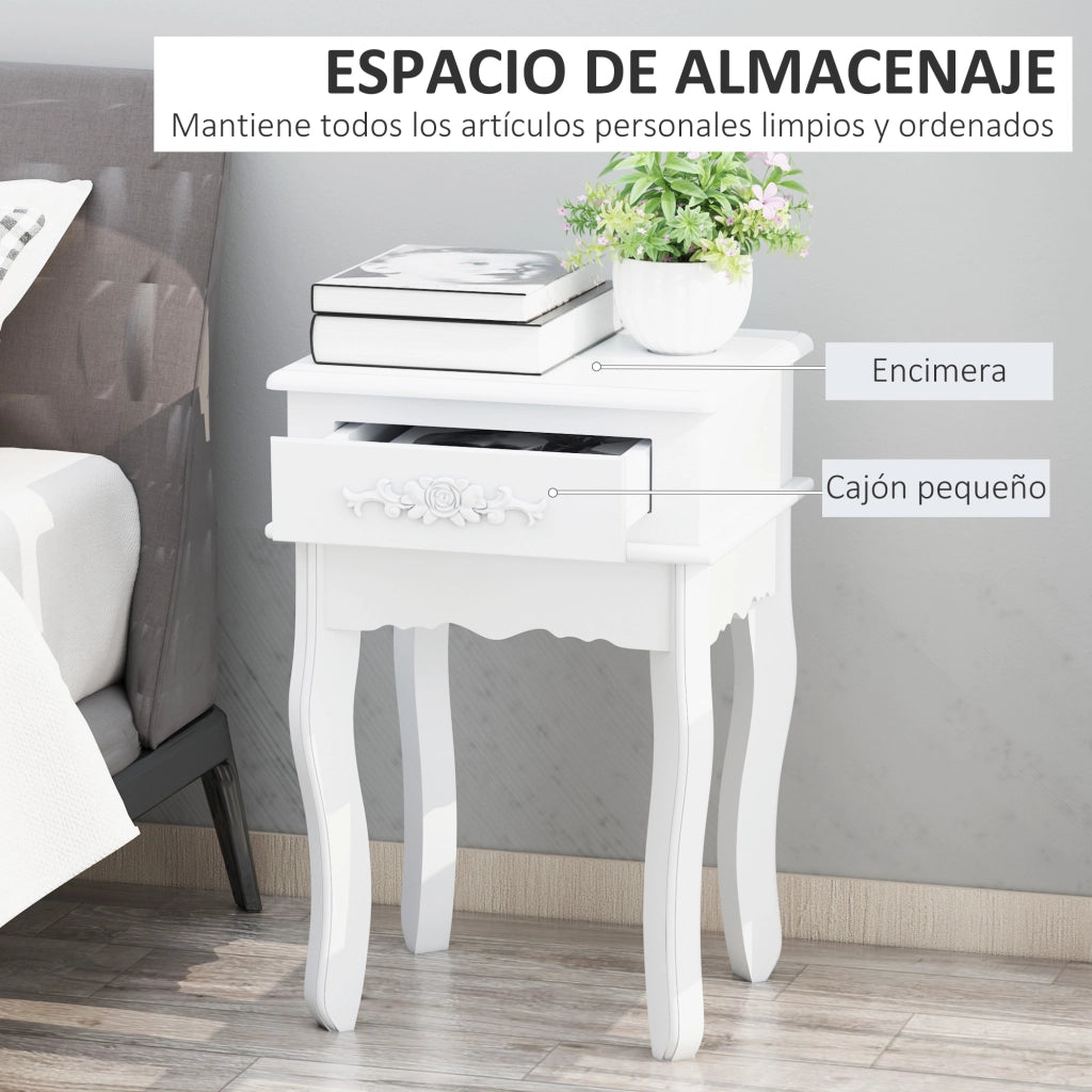 Comodino con 1 Cassetto ¨C zephmum ¨C Bianco Legno 40x35x60 cm