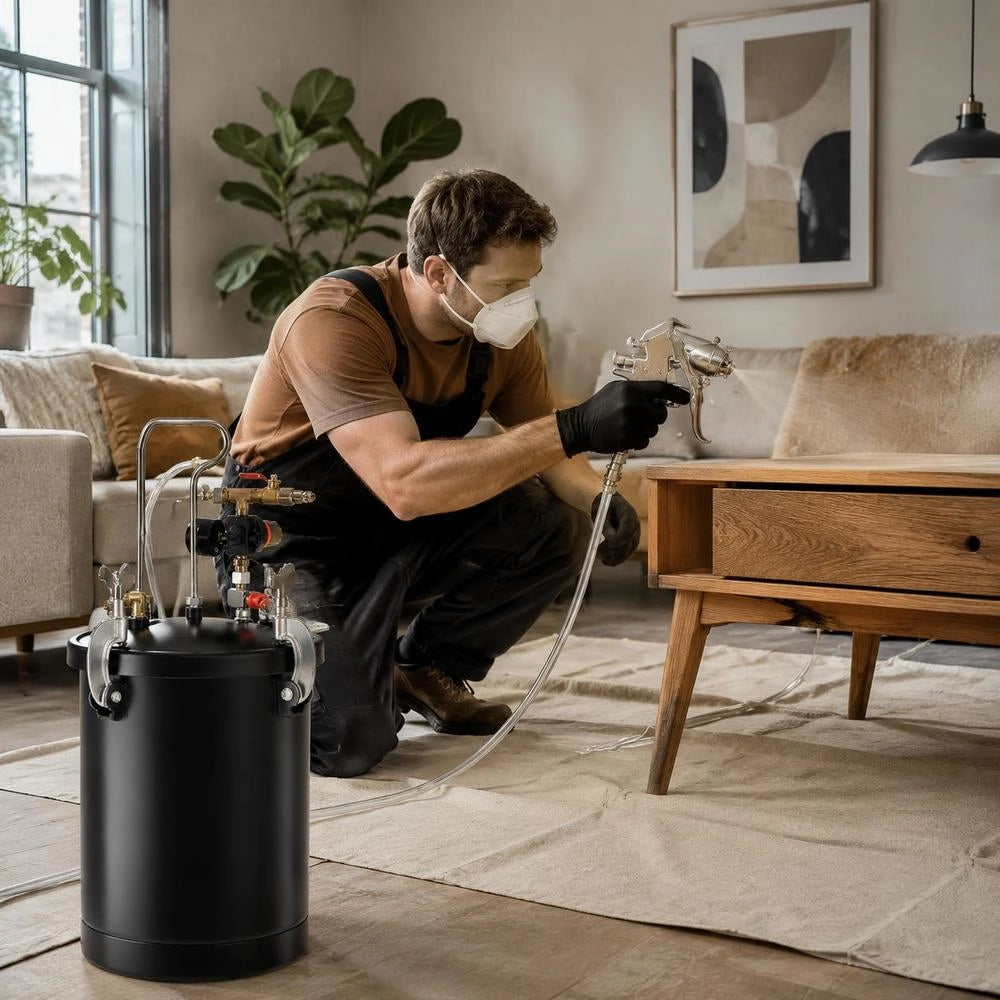 15L Pressure Tank For Spray Paint, 60 Psi Adjustable Pressure, Steel Pressure Tank Paint Container With Spray Gun, Hoses, Pressure Gauge, For Home Decoration, Industrial Painting