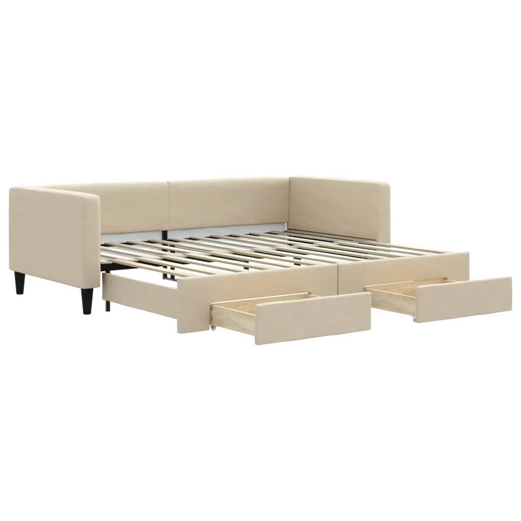Divano letto | Sof¨¤ letto | Letto singolo Estraibile con Cassetti Crema 90x200 cm in Tessuto