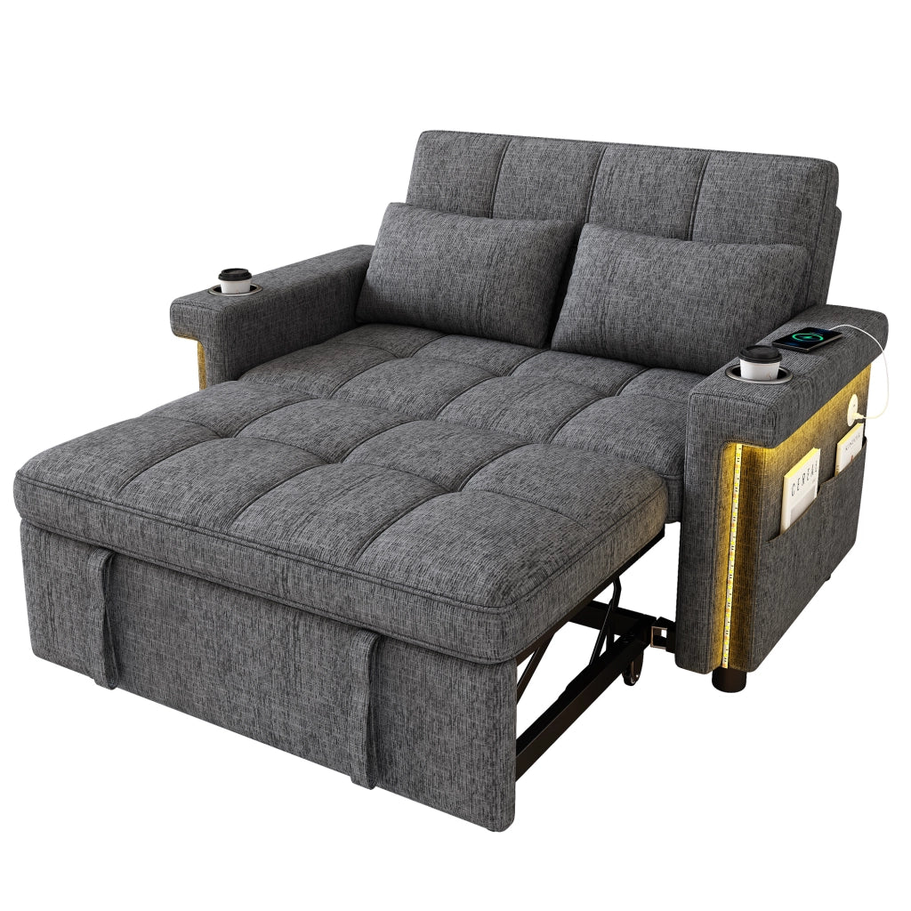 DIVANO LETTO 2 Posti 145 x 141,5 cm Chenille Grigio LED USB Type-C