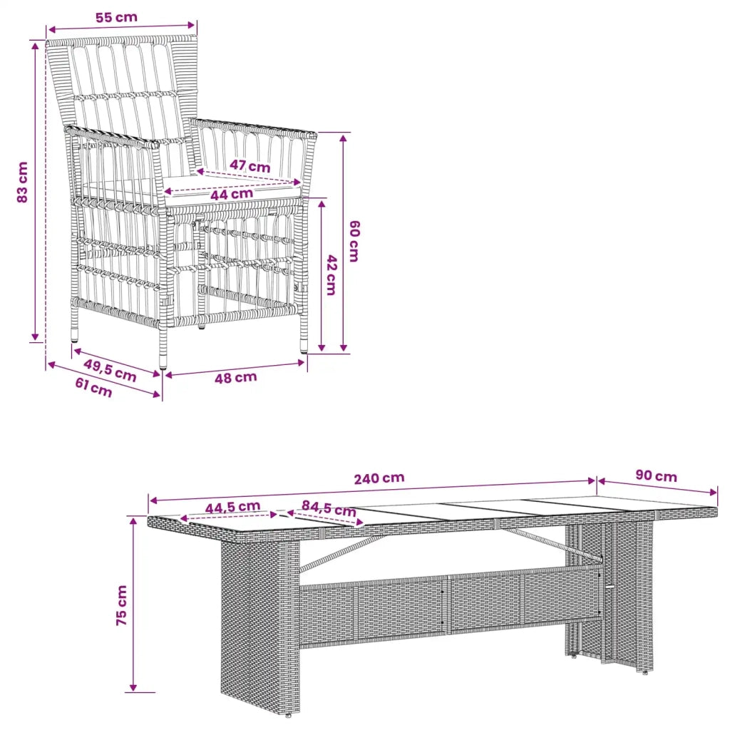 Set da pranzo per esterni 9 pz Grigio polyrattan 3448946