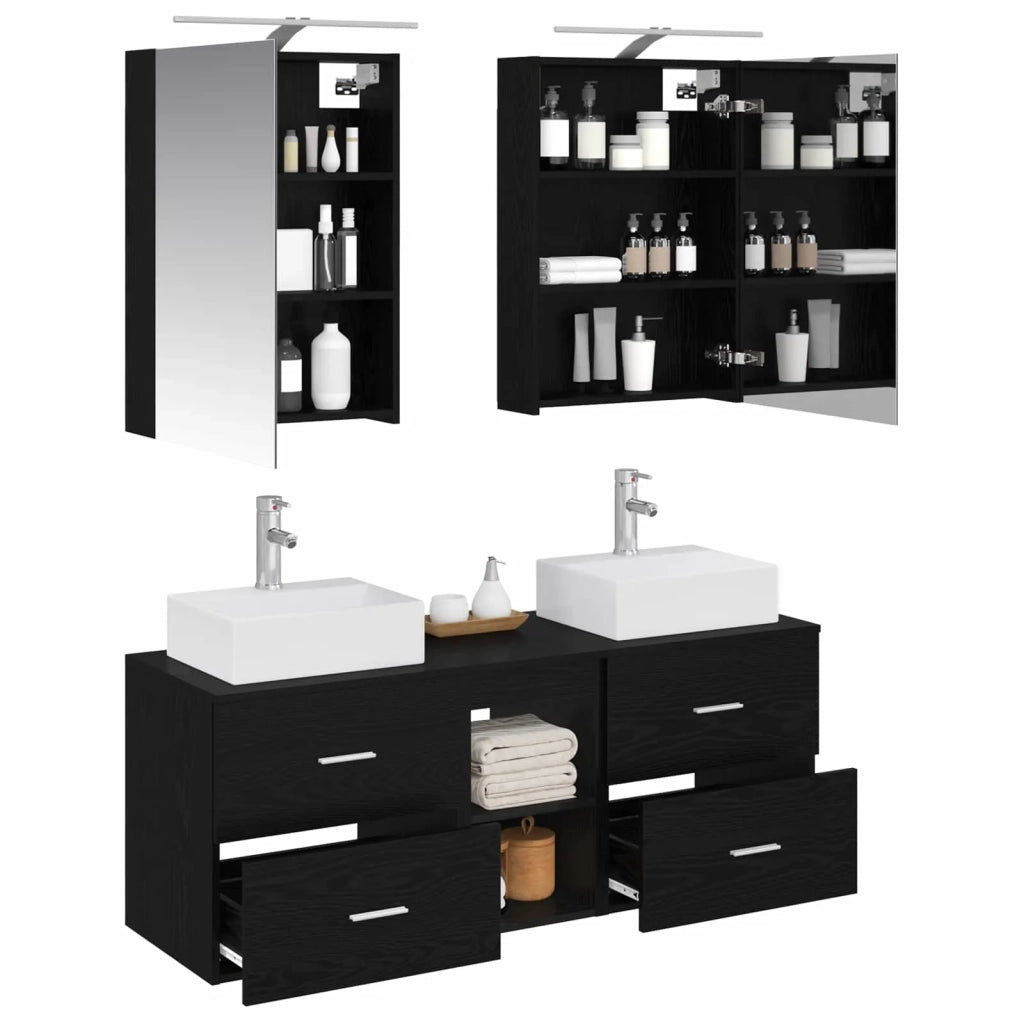 Set di mobili per il bagno 5 pz Rovere Nero 3406792