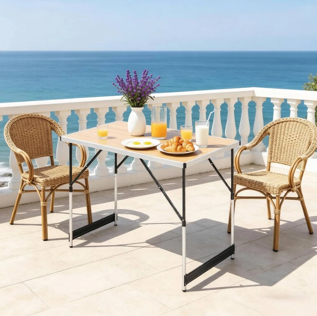 Tavolo da giardino pieghevole regolabile 100x60 cm in alluminio e MDF, rovere chiaro