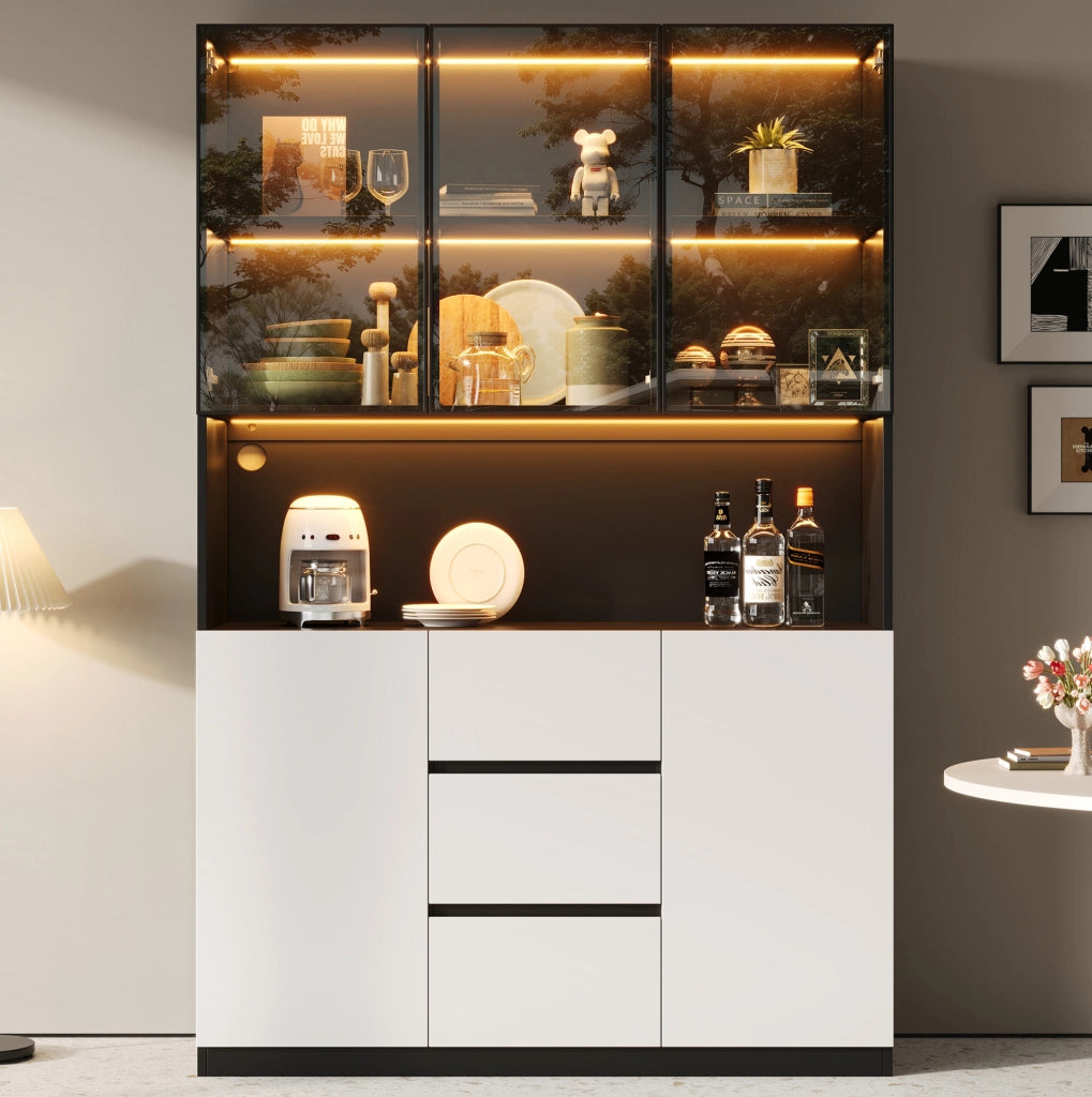 Vetrina 120x40x200 cm con LED multicolore, vetro temperato e 3 cassetti nera