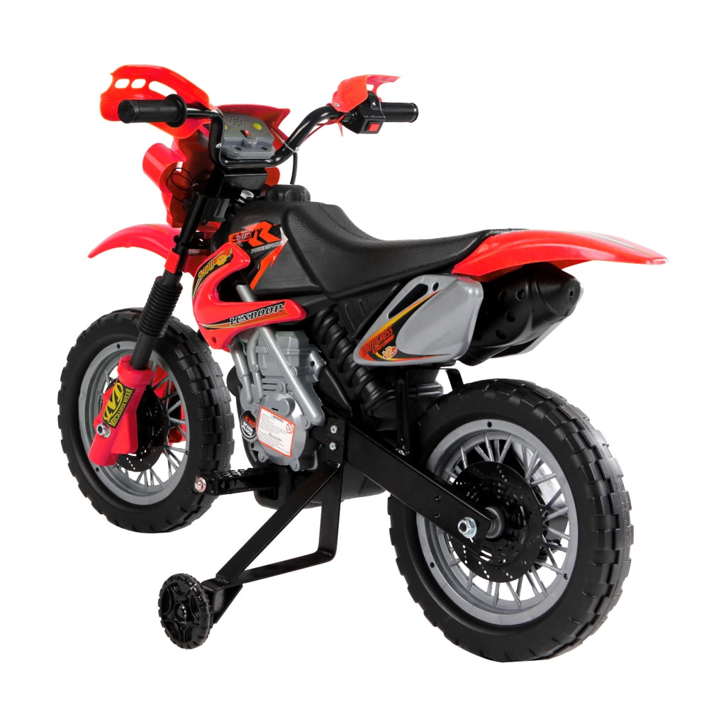 Moto cross elettrica per bambini 3-6 anni 6V con fari clacson e rotelle rimovibili 102 x 58 x 66 cm rosso e nero