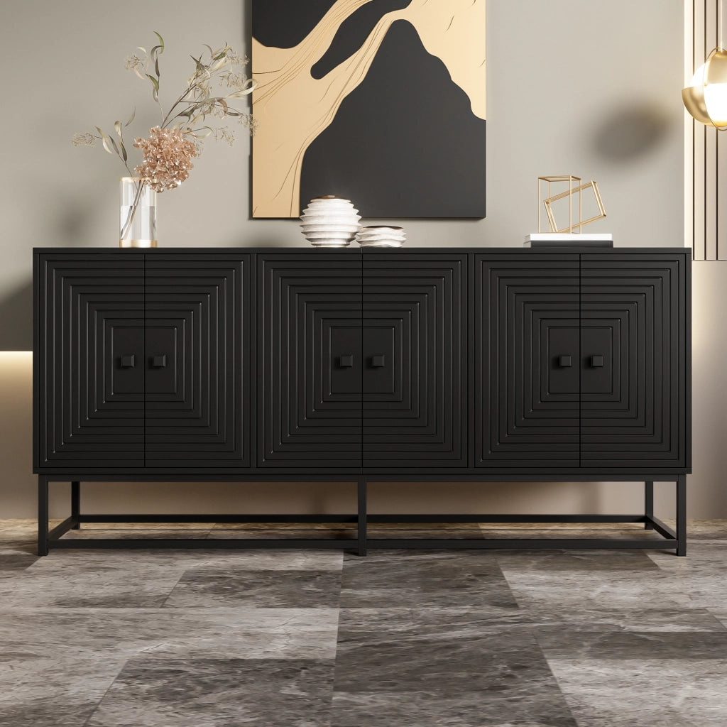 Credenza nera opaca mobile contenitore 3 ante doppie，mobile soggiorno moderno 160x38x75.5 cm