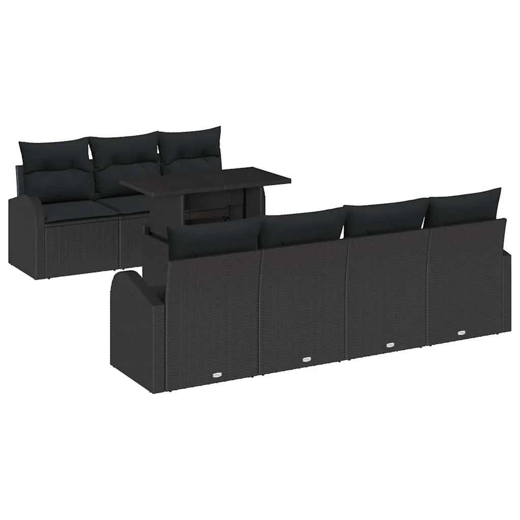 Set Divano da Giardino con cuscino 8 pcs Nero Poly Rattan
