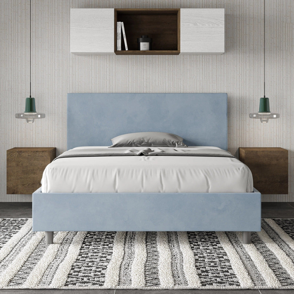 Letto Matrimoniale Extra Large 200x200 cm con Rete e Contenitore Adele Azzurro