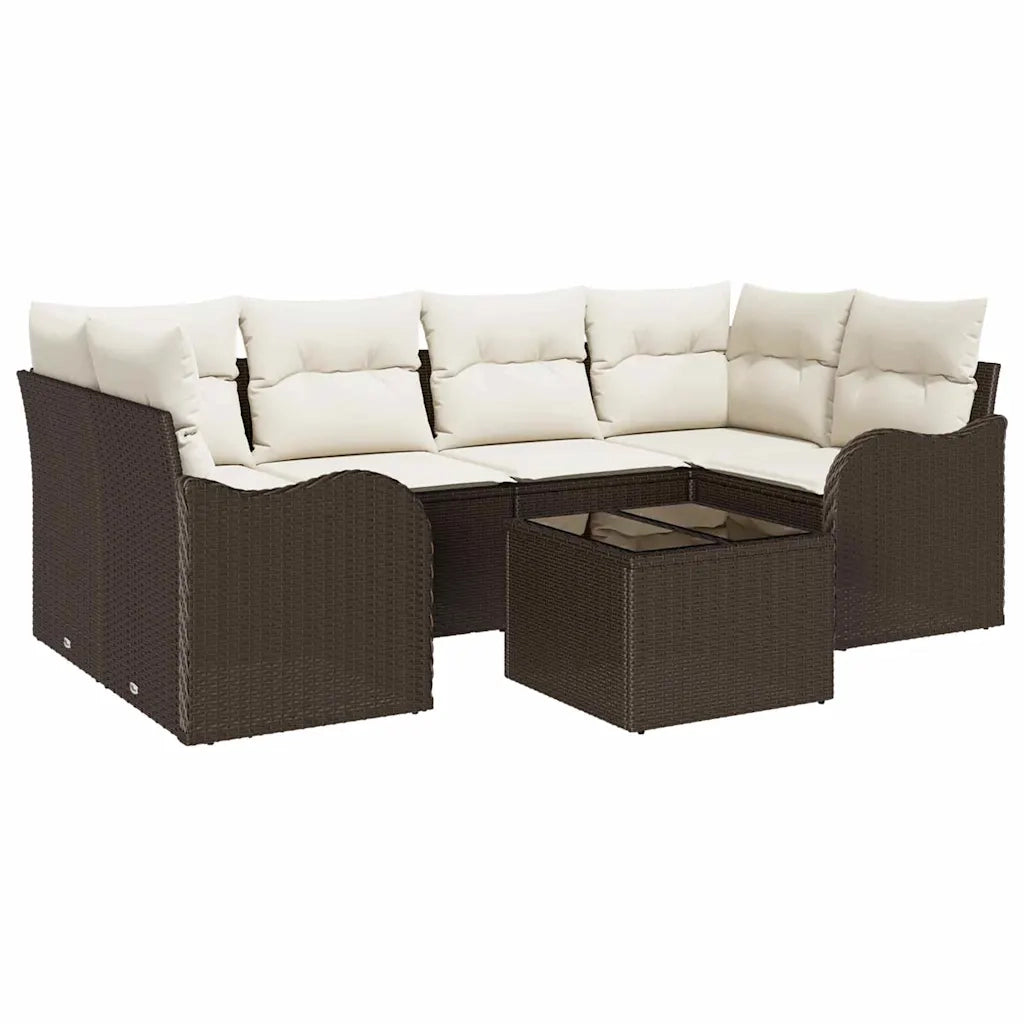 Set Divano da Giardino con cuscino 7 pcs Marrone e Crema