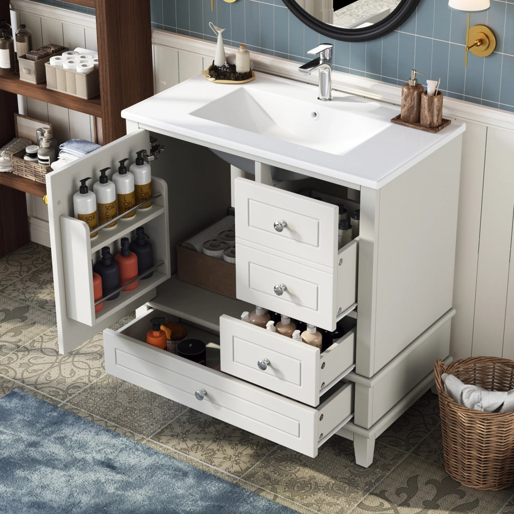 Mobiletto con lavabo in ceramica tre cassetti anta soft close MDF bianco lucido 81 × 47 × 86 cm