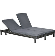 Sdraio da giardino in polyrattan per 2 persone con schienale regolabile a 5 posizioni, struttura in metallo 196x120x28 cm