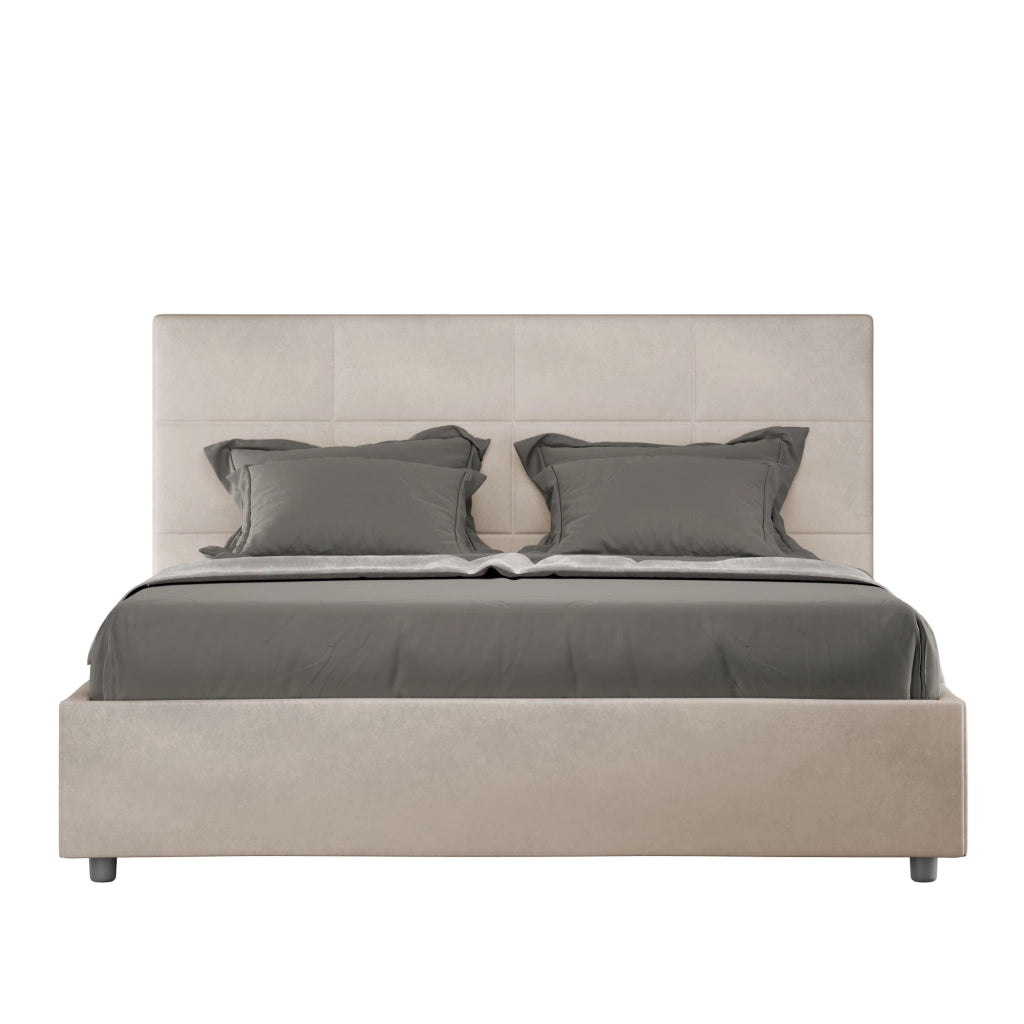 BS COM Letto una piazza e mezza contenitore imbottito 130x200 microfibra sabbia