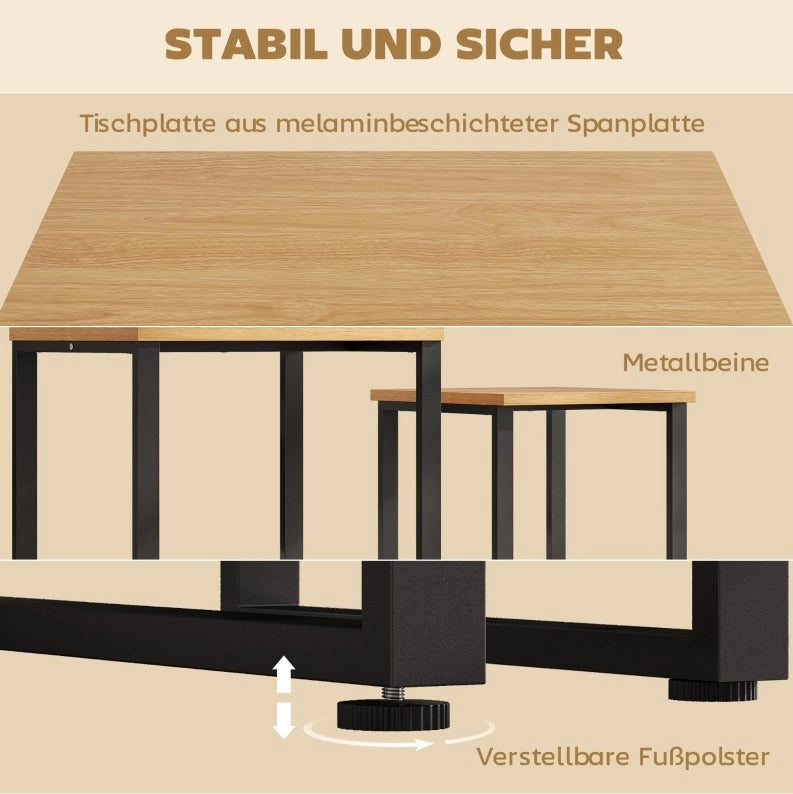 Set di 2 tavolini da caffè impilabili in truciolare melaminico e metallo; legno naturale