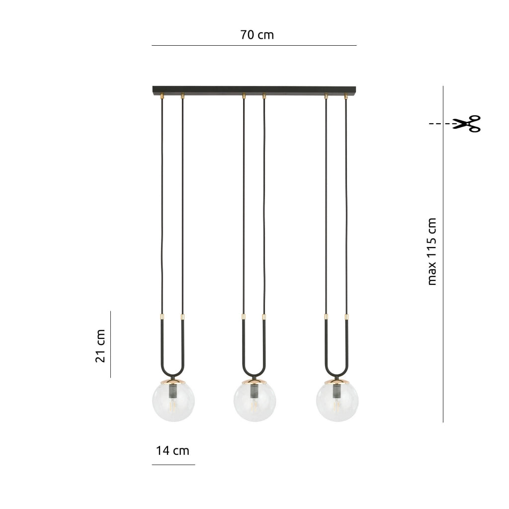 Lampadario Emibig Glam 3, 3xE14 nero/trasparente oro