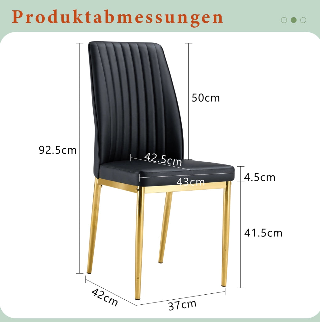 Set di 4 sedie da sala da pranzo 43 x 42,5 x 92,5 cm in similpelle nera e oro