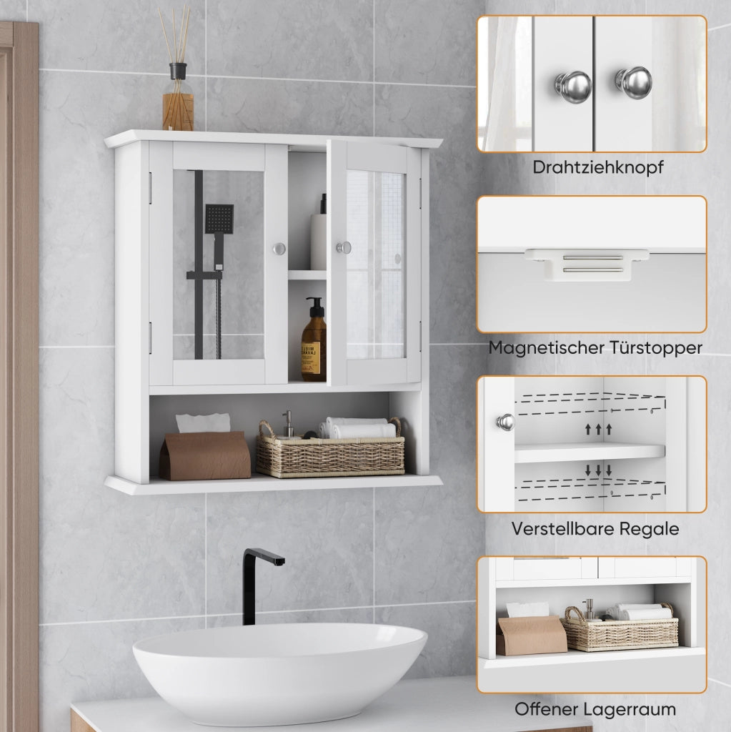 Armadietto bagno sospeso con specchio e ripiani regolabili