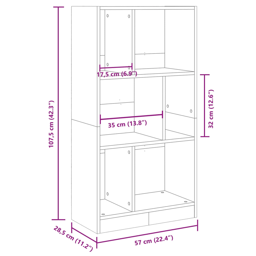 Libreria-Scaffale per Libri-Mobile di Stoccaggio Rovere Sonoma 57x28,5x107,5 cm in Legno Multistrato