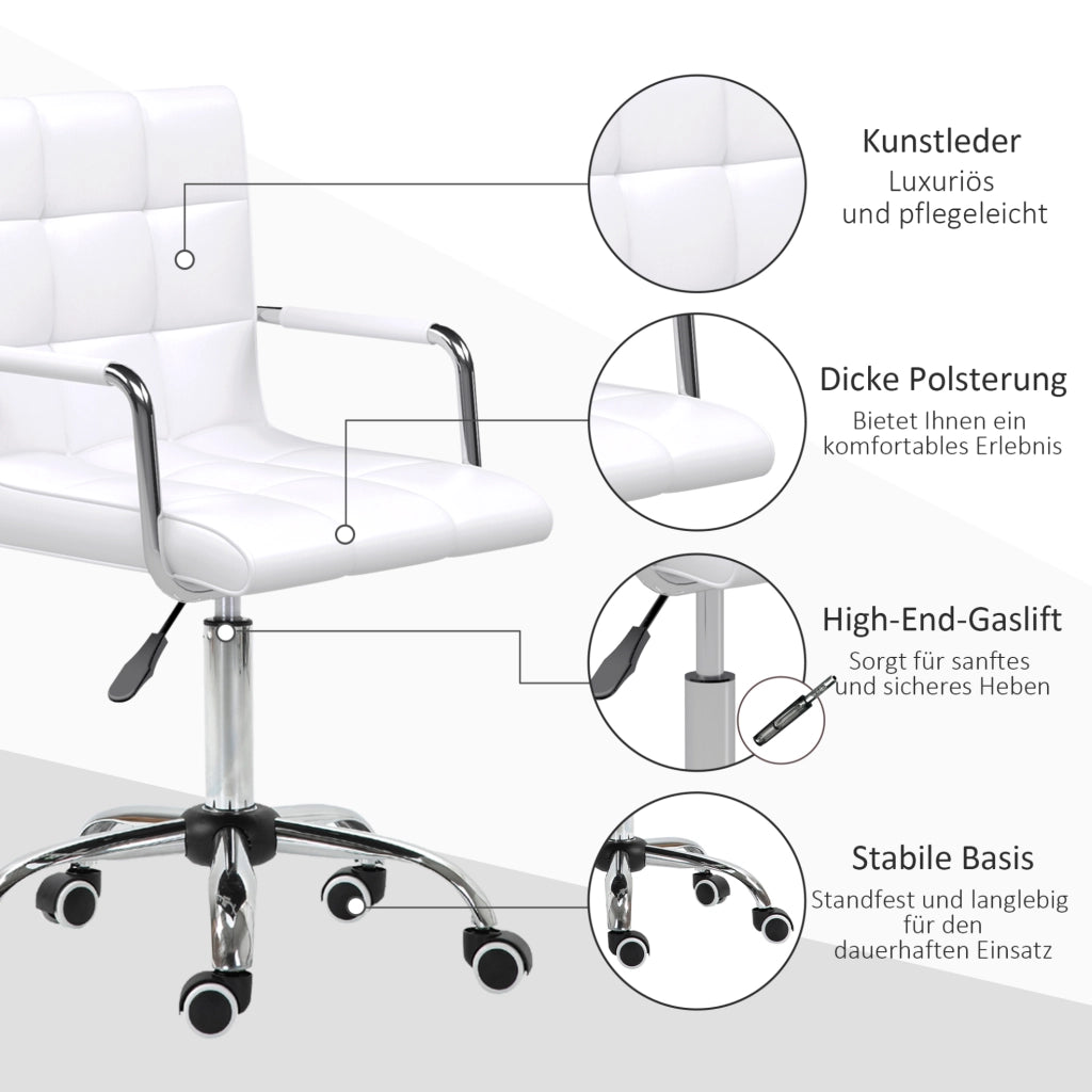 Sedia da ufficio girevole bianca in PVC regolabile
