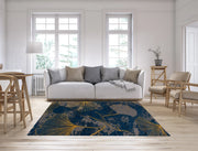 Tappeto Arredo Moderno Morbido in Ciniglia Ingresso Antiscivolo Prodotto Italiano  Soggiorno Camera Salotto Disegni Piazzati Cotone Varie Misure Grande Ginko/Indaco - 140x200 cm