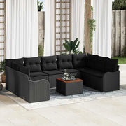 Set Divano da Giardino con cuscino 10 pcs Nero polyrattan