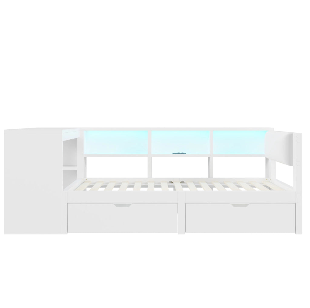 Letto piattaforma 90x200 cm in MDF bianco con contenitore, senza materasso