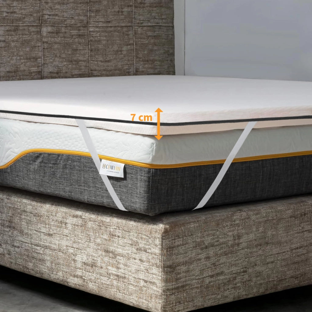 TOPPER RIGIDO matrimoniale 165X195 Cm, Topper ortopedico contro il mal di schiena ALTO 7 Cm | Topper sfoderabile anallergico con elastici per fissaggio - MOD. FISIO H7