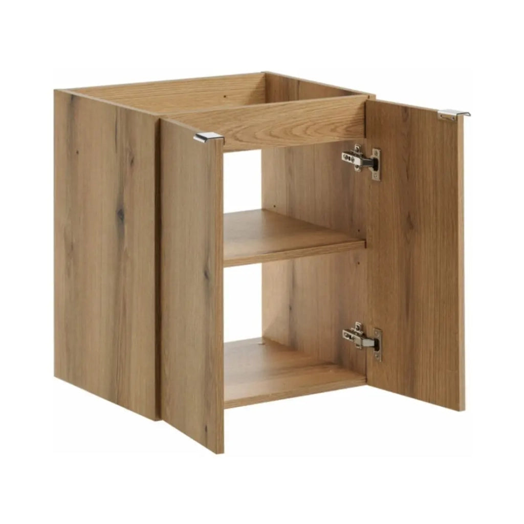 Set VANO effetto quercia 50cm: mobile sottolavabo con ante + piano per lavabo + lavabi da appoggio rettangolari