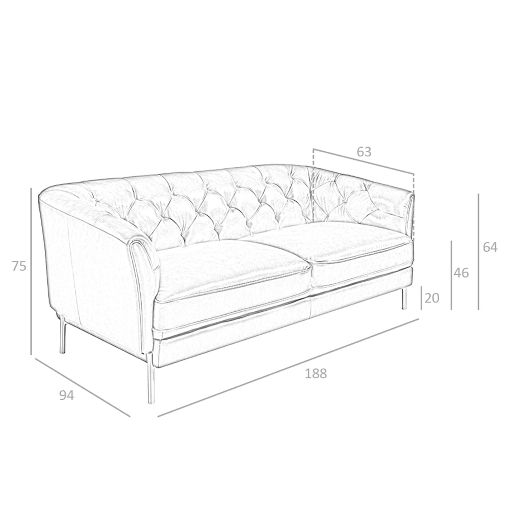 Divano Chester a 2 posti in pelle marrone cognac