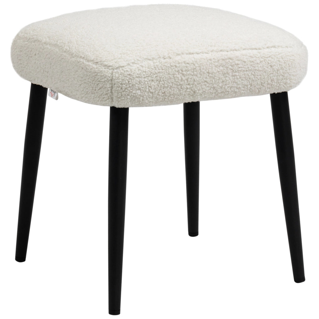 Pouf quadrato in tessuto effetto cashmere con gambe in acciaio crema 42x42x47 cm