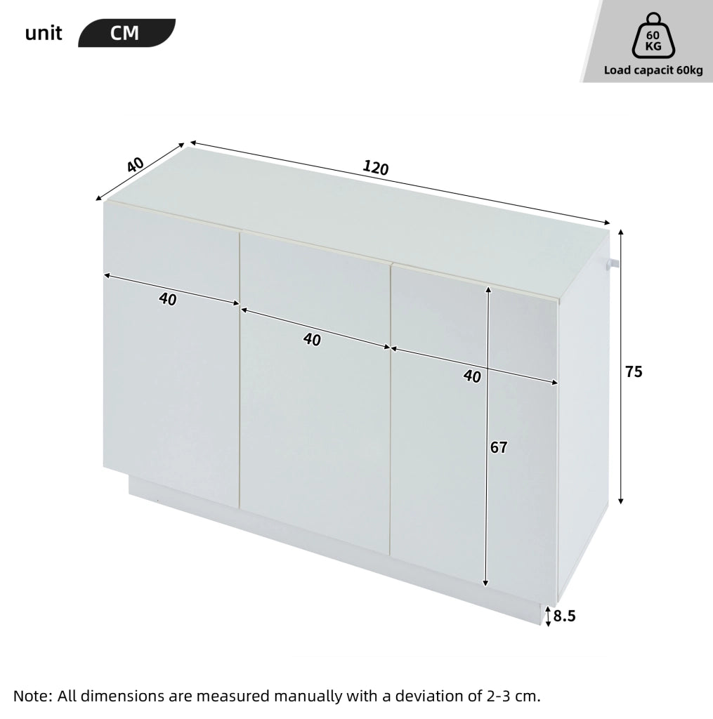 Sideboard bianco lucido con luci LED a basamento 120x40x75 cm design minimalista