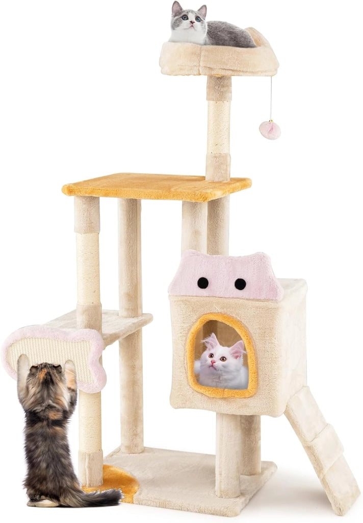 Albero per Gatti da Interno Alto 125 cm a Più Livelli con Cuscino
Tiragraffi per Gatti con Rifugio, Tiragraffi in Sisal a Forma di Pesce, Rampa, Pallina Pendente e Piattaforme