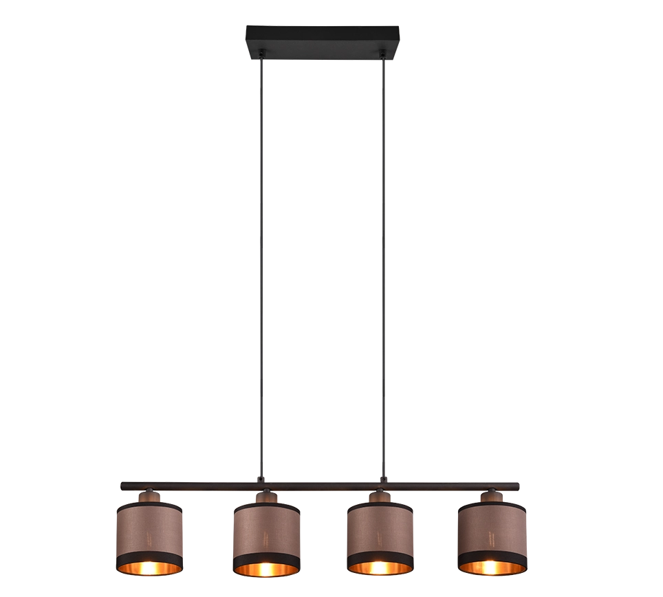Lampada a sospensione 4 luci, metallo, nero opaco, 75x150x12 cm, Davos