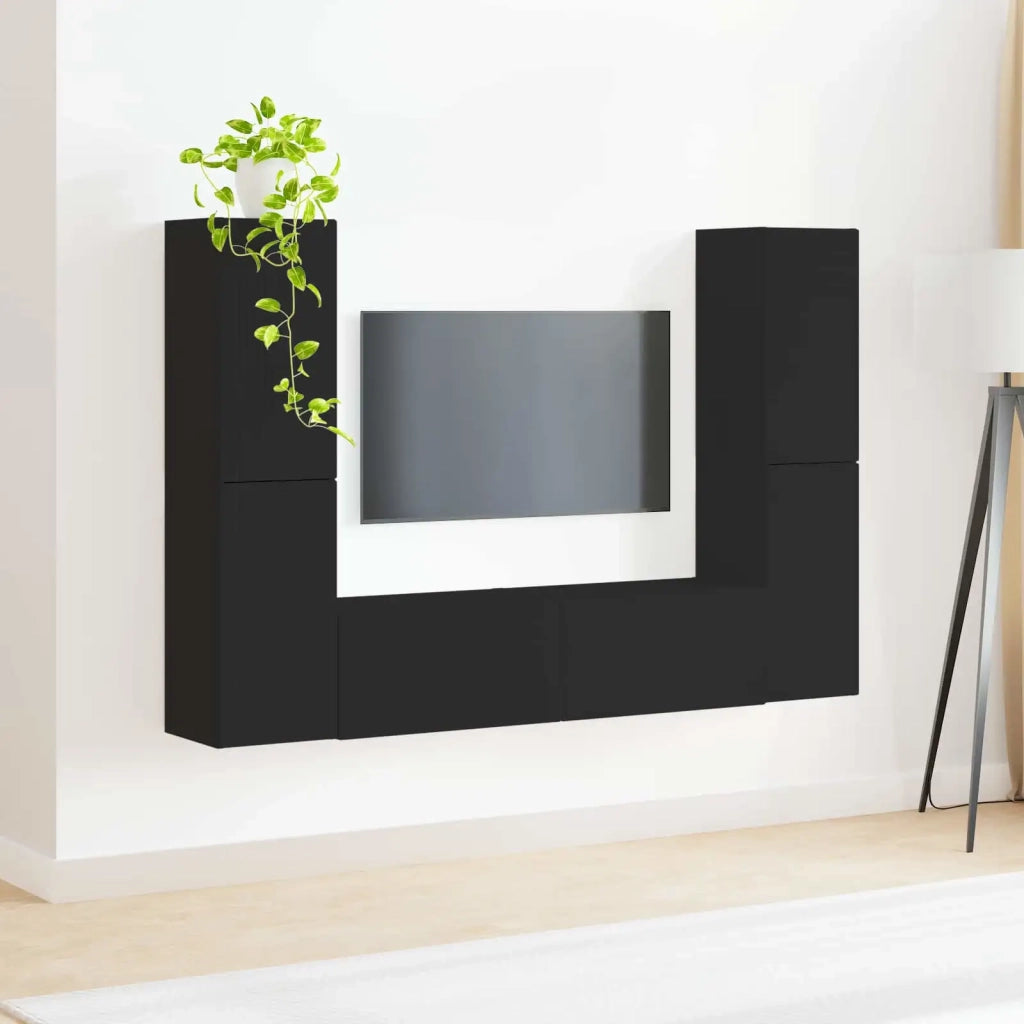 Set mobile TV 6 pz-Credenza per TV Nero Legno multistrato 872221