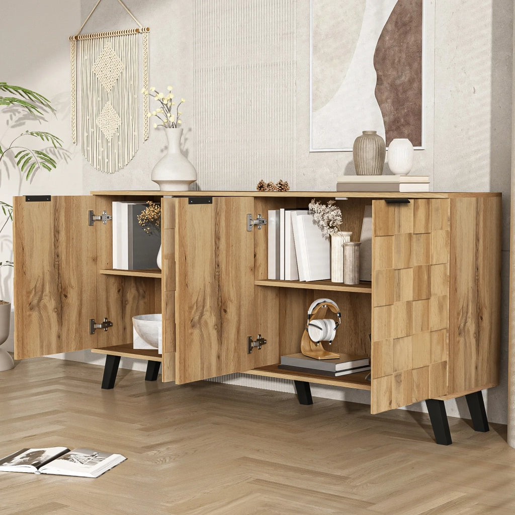Sideboard moderno con 4 ante, 160,5 x 35,5 x 78 cm, design pratico per soggiorno, camera da letto e sala da pranzo