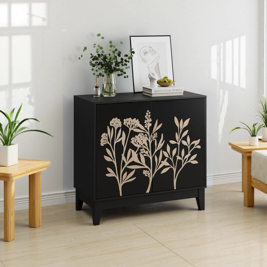Buffet vintage 80 cm - Zephmum - con intagli, 2 ante e ripiani regolabili