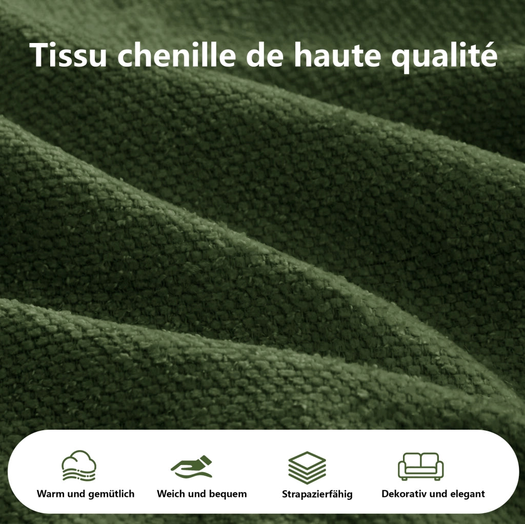 Divano modulare doppio verde in tessuto chenille, design senza telaio con chaise longue extra profonda e cuscini inclusi
