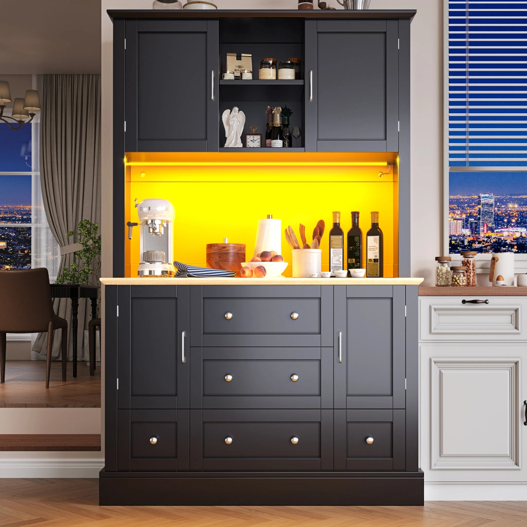 Mobile contenitore con LED e 3 cassetti, controllo tramite app, per soggiorno, in MDF nero moderno, 115 × 40 × 180 cm