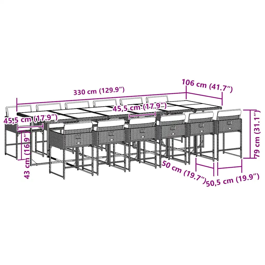 Set da Pranzo da Giardino 13pz con Cuscini Nero in Polyrattan