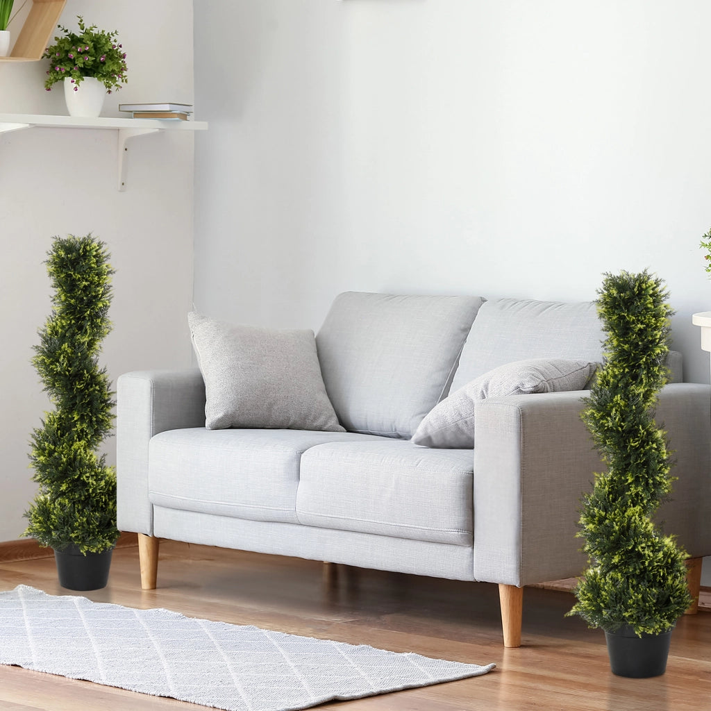 Cedro artificiale a spirale in plastica verde con vaso nero 90 cm per interni, giardino, ufficio e reception