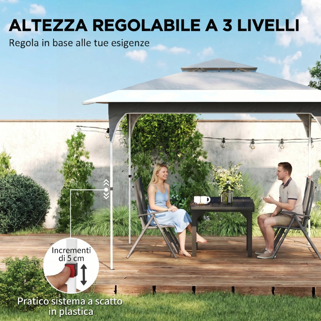 Gazebo Pieghevole Pop Up 3.5x3.5m ¨C Xylo ¨C Doppio Tetto Metallo Tessuto Oxford Grigio Scuro