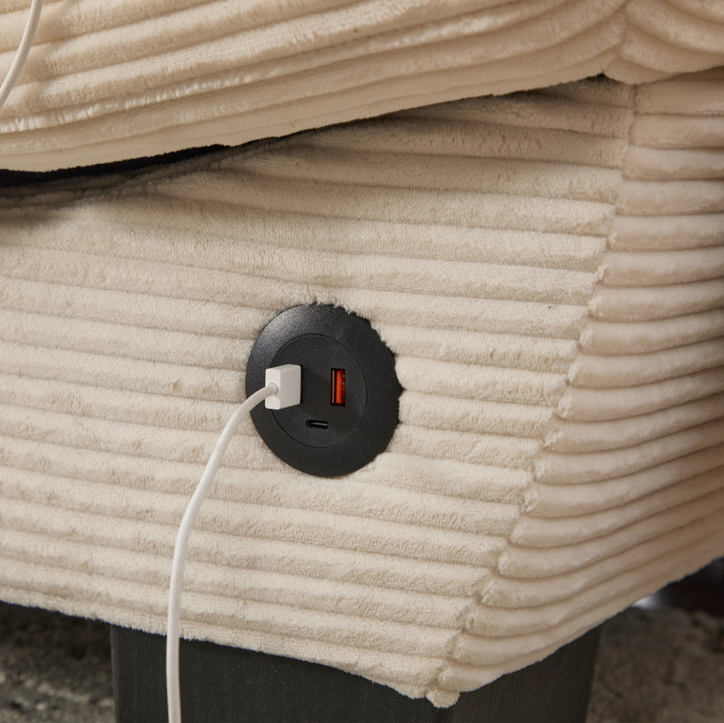 Divano 2 posti beige in velluto a coste con porta USB-C