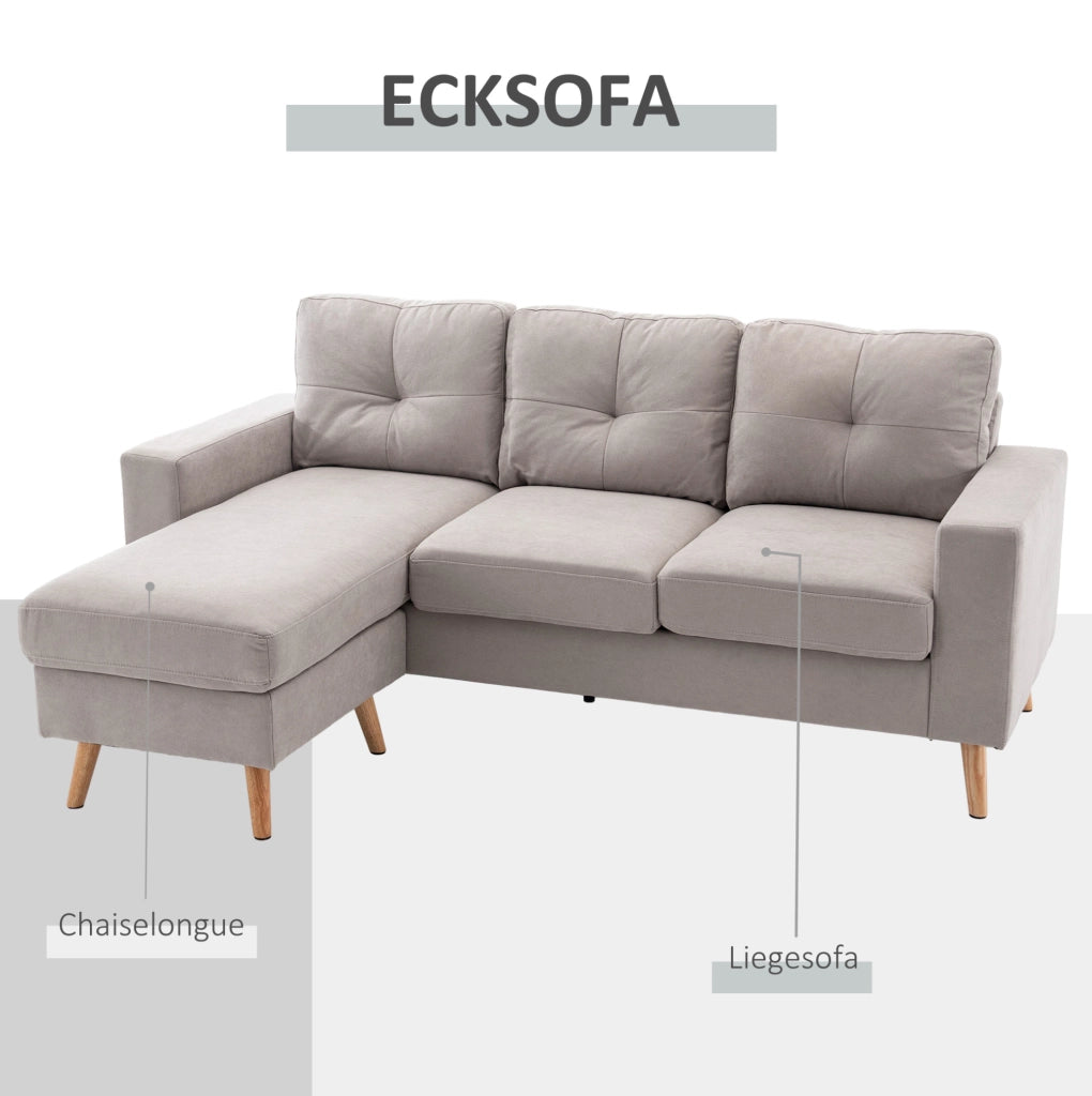 Divano angolare a 3 posti con chaise longue reversibile grigio chiaro