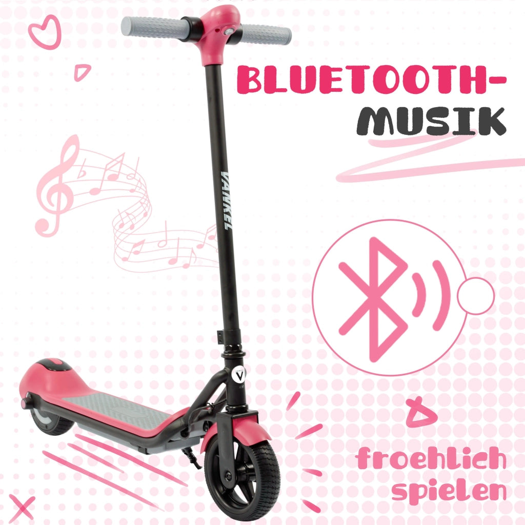 Monopattino elettrico per bambini con 3 modalità di velocità freno elettronico Bluetooth luci e display LED rosa